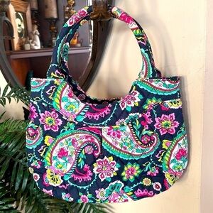 Vera Bradley Petal Paisley Quilted Shoulder Bag Navy Floral Mini Tote Purse